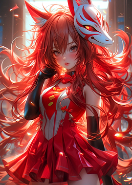 Anime Girl with Fox Mask