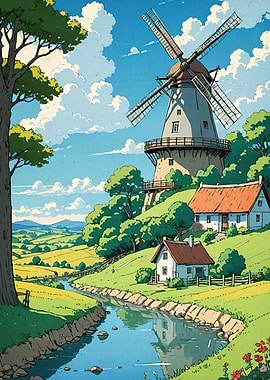 Windmill Houses Countryside