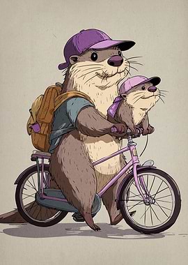 Otters on a Bicycle Adventure