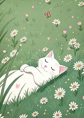 Cat Nap Daisy Field
