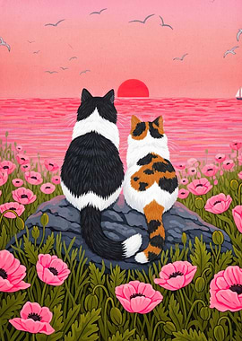 Cats Watching Sunset