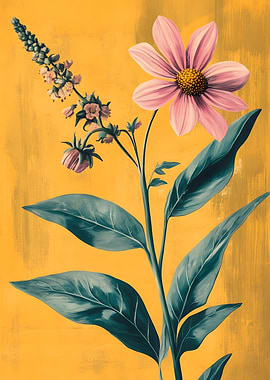 Floral Painting with Pink Flower