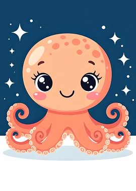 Cute Cartoon Octopus with Stars