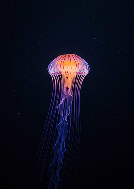 Glowing Jellyfish in Dark Ocean