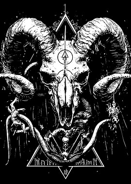 Ram Skull Occult Black and White Art