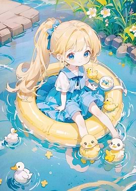 Anime Girl Pool Ducks