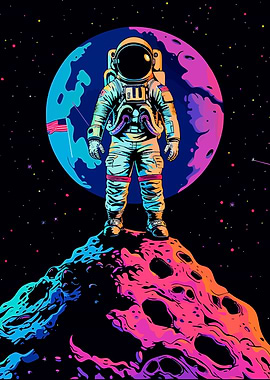 Astronaut on Moon with American Flag