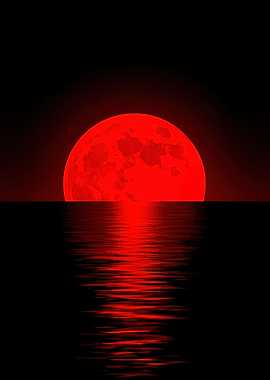 Red Moon Over Water