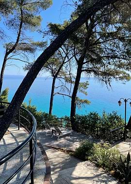Seaside Terrace with Turquoise Water View