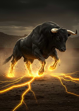 Charging Bull with Lightning