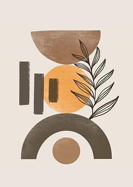 Abstract Geometric Shapes with Plant Illustration