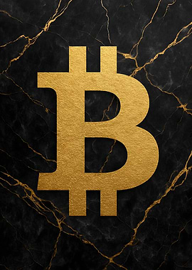 Golden Bitcoin on Black Marble