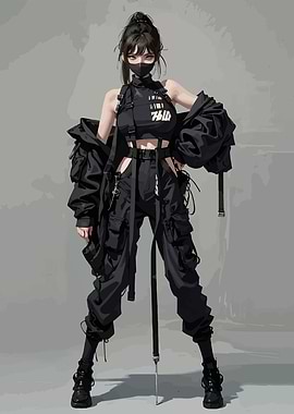 Cyberpunk Girl in Black Outfit