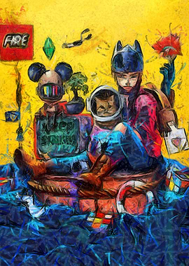 Surreal digital art with pop culture elements