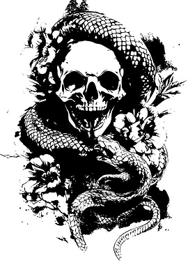 Skull, Snake, and Flowers Illustration