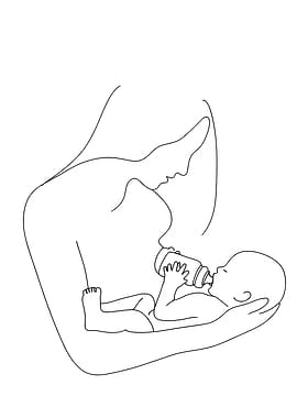 Mother and Baby Minimalist Line Art