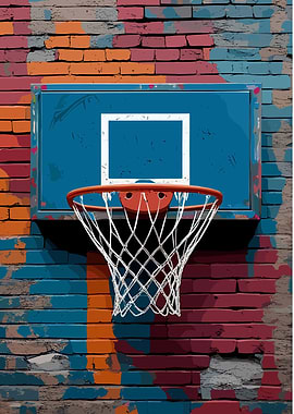 Basketball hoop on brick wall