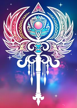 Ornate Staff on Cosmic Background