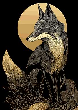 Fox and Moon Illustration