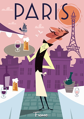 Paris France Retro Travel Poster