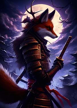 Fox Samurai Warrior Moonlight