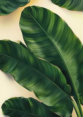 Tropical Green Leaves on Beige Background