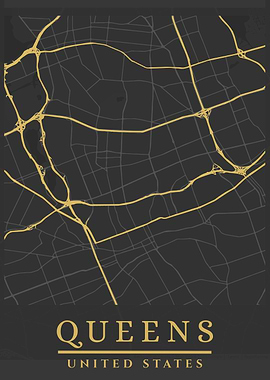 Queens, United States Map Art