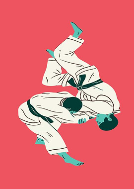 Judo Throw Illustration on Coral Background