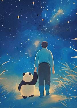 Man Panda Starry Sky