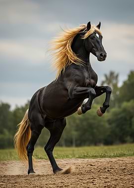 Majestic Black Horse Rearing Up