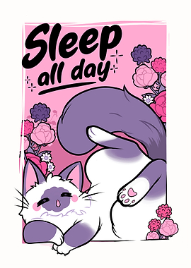 Sleep All Day Cat Illustration