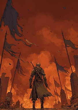 Warrior in a desolate landscape