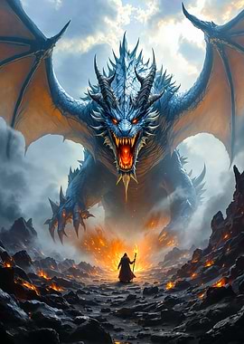 Dragon and Wizard Fantasy Art