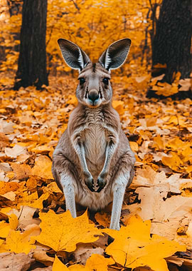 Kangaroo in Autumn Leaves