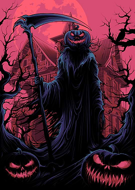 Pumpkin Reaper Halloween Illustration