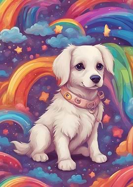 Cute Dog in Rainbow Sky