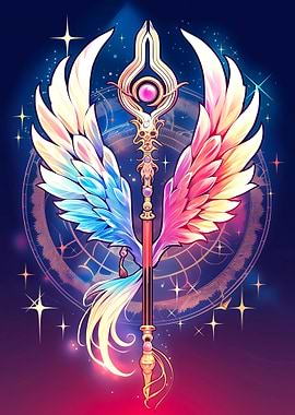 Winged Staff with Celestial Background