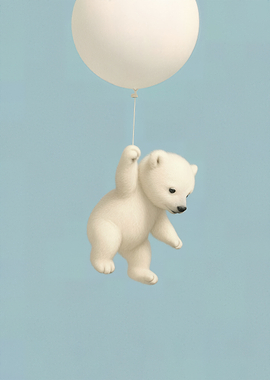 Floating Polar Bear Baby – Cute Blue Balloon Ride Poster