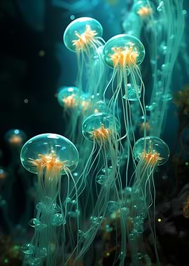 Jellyfish in Deep Blue Sea