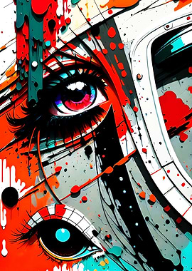 Abstract Eyes with Colorful Splatters
