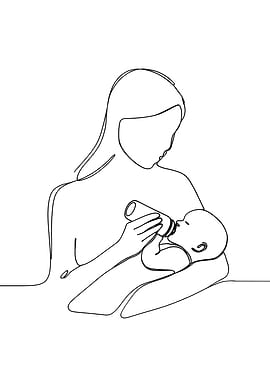 Mother feeding baby Minimalist line art
