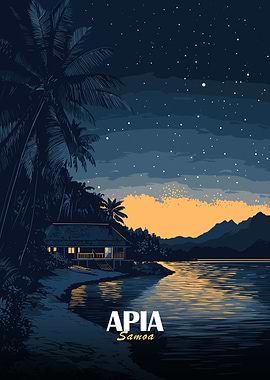 Apia Samoa Night Landscape Illustration