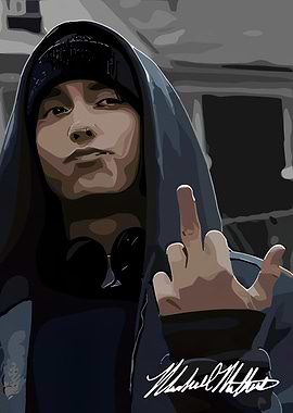 Eminem Portrait with Middle Finger