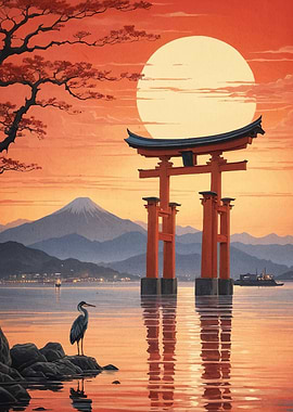Japanese Torii Gate Sunset