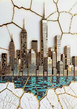 New York City Skyline - Mosaic Inspired Urban Wall Art