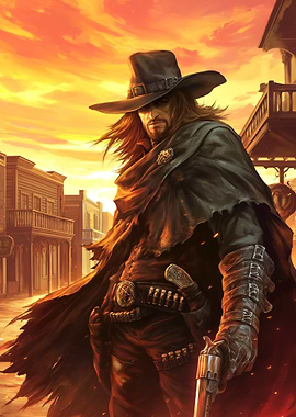 Western Gunslinger in Sunset Town