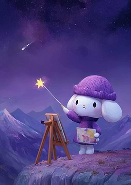 Cute Bunny Painting the Night Sky