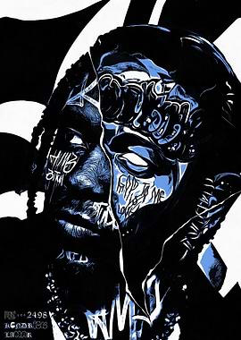 Kendrick Lamar Portrait in Blue and Black