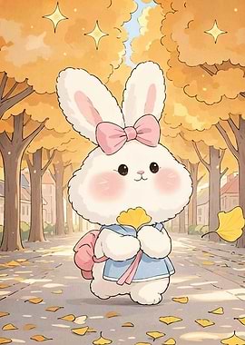 Cute Bunny Autumn Landscape