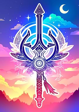 Stylized Sword with Celestial Background